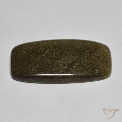 9.53캐럿 천연 골드 광택이 있는 블랙 옵시디언, 쿠션 컷, 24.4×13.2 mm, 불투명체