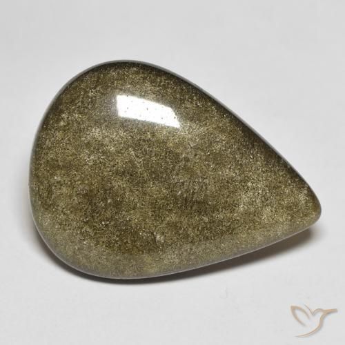 9.59캐럿 천연 골드 광택이 있는 블랙 흑요석, 배 모양, 불투명체