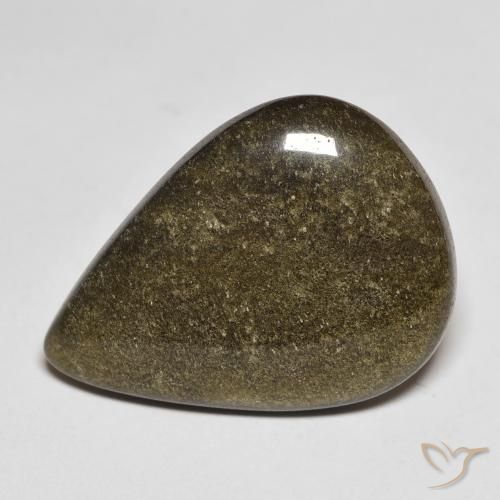 9.59캐럿 천연 골드 광택이 있는 블랙 흑요석, 배 모양, 불투명체