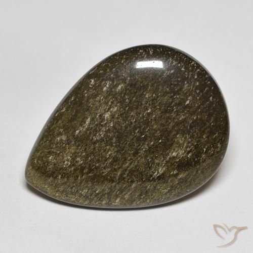 11.74ct 자연스러운 골드 광택이 있는 블랙 흑요석, 배 모양, 불투명체