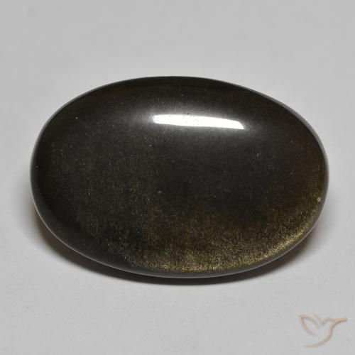 22.99ct 자연스러운 골드 광택이 있는 블랙 흑요석, 타원형, 불투명체