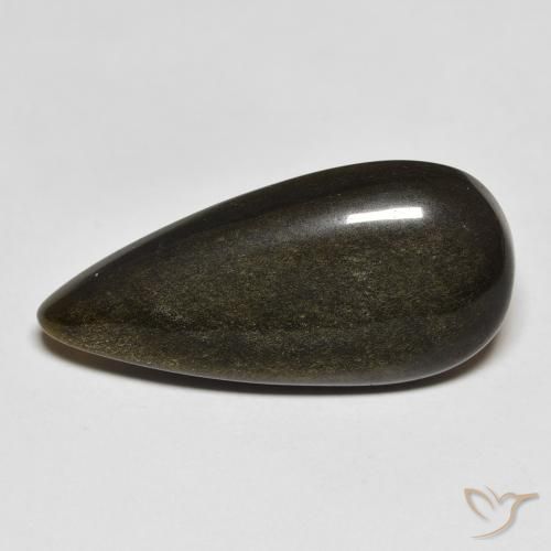12.77ct 자연스러운 골드 광택이 있는 블랙 흑요석, 배 모양, 불투명체