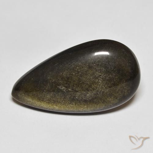 15.65ct 자연스러운 골드 광택이 있는 블랙 흑요석, 배 모양, 불투명체