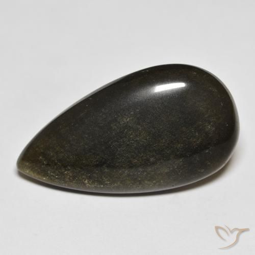 20.68ct 자연스러운 골드 광택이 있는 블랙 흑요석, 배 모양, 불투명체