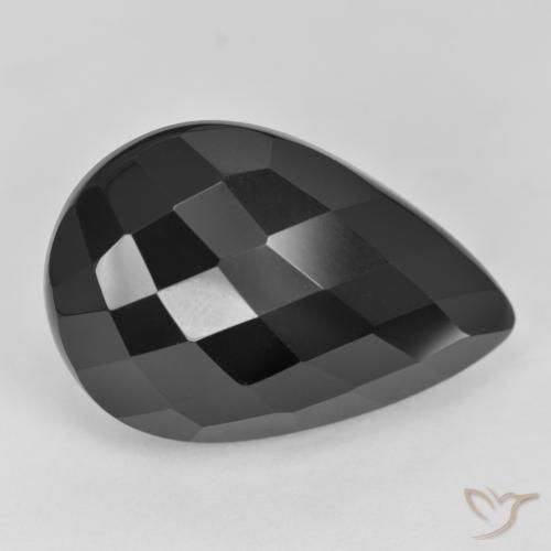 19.24ct 자연스러운 검은색 오닉스, 배 모양, 불투명체