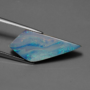 7.60캐럿 천연 멀티컬러 오팔 더블릿, 멋진 모양, 27.4×12.4 mm, 불투명체