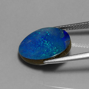 6.11캐럿 천연 멀티컬러 오팔 더블릿, 멋진 모양, 15.1×13.1 mm, 불투명체