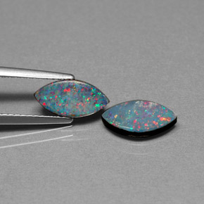 캐럿 천연 멀티컬러 오팔 더블릿 보석, 마퀴즈, 10.2×5.2 mm, 불투명체