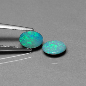 캐럿 천연 다색 오팔 이중선 보석, 타원형 컷, 불투명체