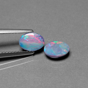 캐럿 천연 멀티컬러 오팔 더블릿 보석, 타원형 컷, 7.1×5.3 mm, 불투명체