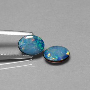 캐럿 천연 멀티컬러 오팔 더블릿 보석, 타원형 컷, 7.4×5.4 mm, 불투명체