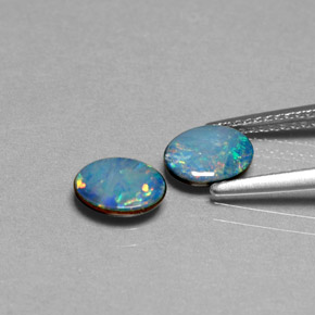 캐럿 천연 멀티컬러 오팔 더블릿 보석, 타원형 컷, 7.4×5.4 mm, 불투명체