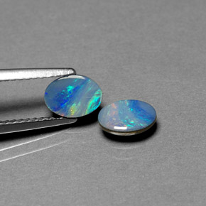 캐럿 천연 멀티컬러 오팔 더블릿 보석, 타원형 컷, 7×5.1 mm, 불투명체