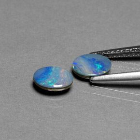 캐럿 천연 멀티컬러 오팔 더블릿 보석, 타원형 컷, 7×5.1 mm, 불투명체