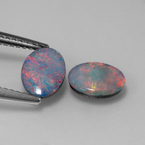 캐럿 천연 멀티컬러 오팔 더블릿 보석, 타원형 컷, 7.9×5.9 mm, 불투명체