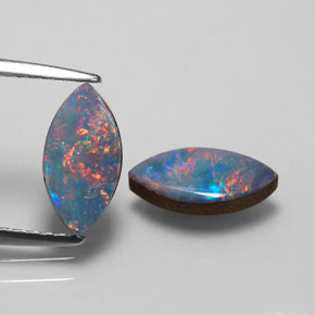 캐럿 천연 멀티컬러 오팔 더블릿 보석, 마퀴즈, 10.2×5.3 mm, 불투명체