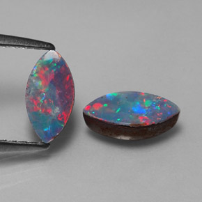 캐럿 천연 멀티컬러 오팔 더블릿 보석, 마퀴즈, 7.7×4.1 mm, 불투명체