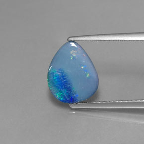 2.52캐럿 천연 멀티컬러 오팔 더블릿, 배 모양, 12.1×9.9 mm, 불투명체