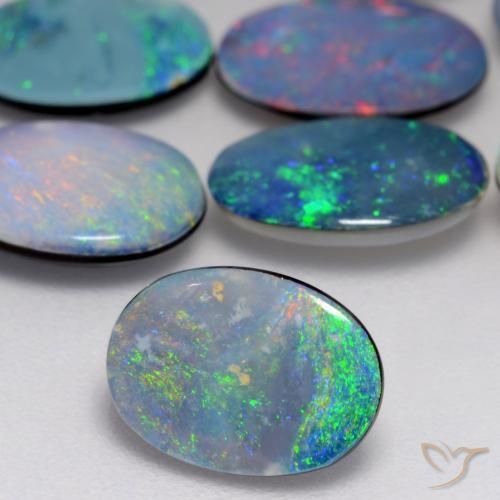 0.88캐럿 천연 다색 오팔 이중선, 타원형, 불투명체