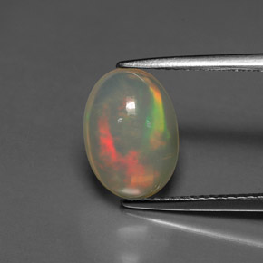 2.53캐럿 천연 멀티컬러 오팔, 투명한, 11.6×8.3 mm, 투명/반투명