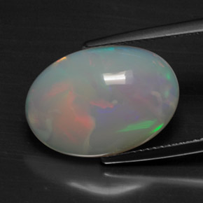 5.49캐럿 천연 멀티컬러 오팔, 타원형 컷, 17.7×12.5 mm, 불투명체