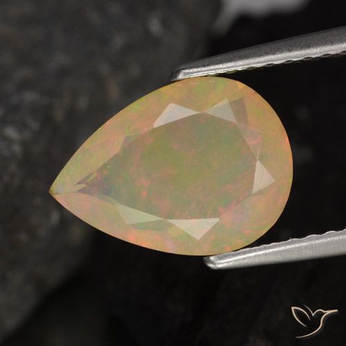 1.28ct 자연스러운 다색 오팔, 배 모양, 투명한