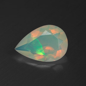 1.53캐럿 천연 멀티컬러 오팔, 배 모양, 11.8×8.1 mm, 투명한