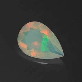 1.53캐럿 천연 멀티컬러 오팔, 배 모양, 11.8×8.1 mm, 투명한