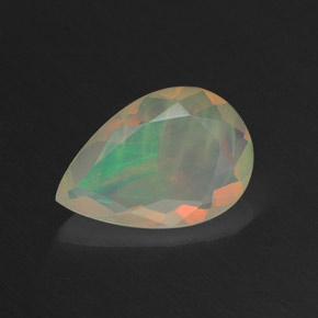 1.01캐럿 천연 멀티컬러 오팔, 배 모양, 10.7×7.3 mm, 투명한