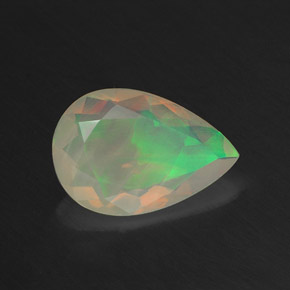 1.01캐럿 천연 멀티컬러 오팔, 배 모양, 10.7×7.3 mm, 투명한