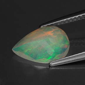 1.26캐럿 천연 멀티컬러 오팔, 배 모양, 11.3×7.7 mm, 투명한