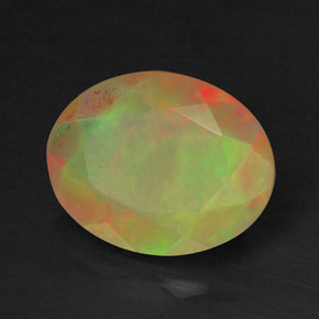 1.09캐럿 천연 멀티컬러 오팔, 타원형 컷, 9×7.1 mm, 투명한