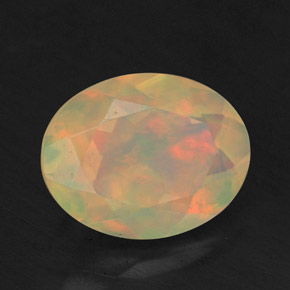 1.22캐럿 천연 멀티컬러 오팔, 투명한, 9.1×7.1 mm, 투명/반투명