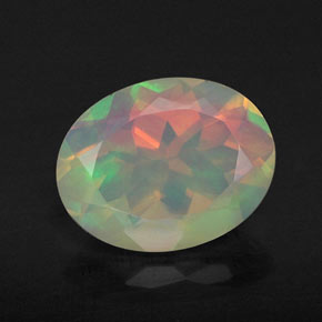 1.11캐럿 천연 멀티컬러 오팔, 투명한, 9×7 mm, 투명/반투명