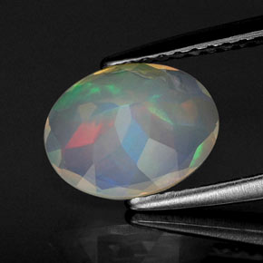 1.11캐럿 천연 멀티컬러 오팔, 투명한, 9×7 mm, 투명/반투명