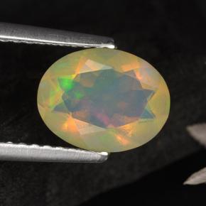 1.05캐럿 천연 멀티컬러 오팔, 타원형 컷, 9.1×7.1 mm, 투명한