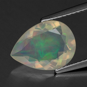 1.63캐럿 천연 멀티컬러 오팔, 배 모양, 11.6×8.6 mm, 투명한