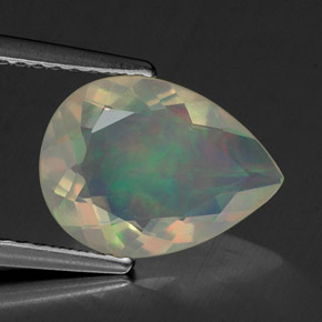 1.63캐럿 천연 멀티컬러 오팔, 배 모양, 11.6×8.6 mm, 투명한