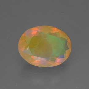 1.29캐럿 천연 멀티컬러 오팔, 타원형 컷, 9.7×7.5 mm, 투명한