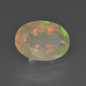 1.64캐럿 천연 멀티컬러 오팔, 타원형 컷, 10.3×7.5 mm, 투명한