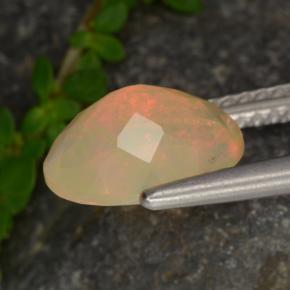 1.37캐럿 천연 멀티컬러 오팔, 타원형 컷, 9.8×7.9 mm, 투명한