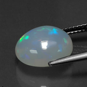 3.89캐럿 천연 멀티컬러 오팔, 투명한, 12.2×10.6 mm, 투명/반투명