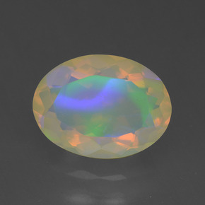 1.64캐럿 천연 멀티컬러 오팔, 타원형 컷, 10.6×7.8 mm, 투명한