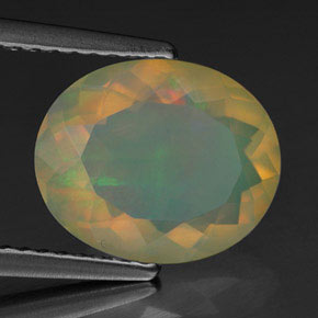 2.18캐럿 천연 멀티컬러 오팔, 투명한, 11.1×9.1 mm, 투명/반투명