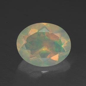 1.37캐럿 천연 멀티컬러 오팔, 타원형 컷, 10×8.1 mm, 투명한