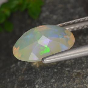 1.29캐럿 천연 멀티컬러 오팔, 타원형 컷, 10×8 mm, 투명한