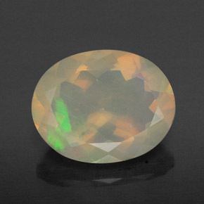 1.59캐럿 천연 멀티컬러 오팔, 타원형 컷, 10.2×8.1 mm, 투명한
