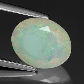 1.53캐럿 천연 멀티컬러 오팔, 투명한, 10.6×8.6 mm, 투명/반투명