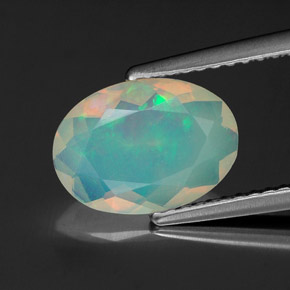 1.12캐럿 천연 멀티컬러 오팔, 투명한, 10.6×7.6 mm, 투명/반투명