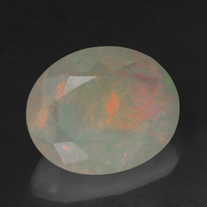 2.18캐럿 천연 멀티컬러 오팔, 투명한, 11.2×9.1 mm, 투명/반투명
